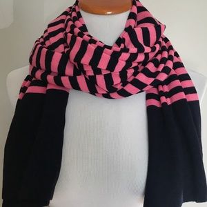 J Crew Navy and Hot Pink Stripped Wool Scarf